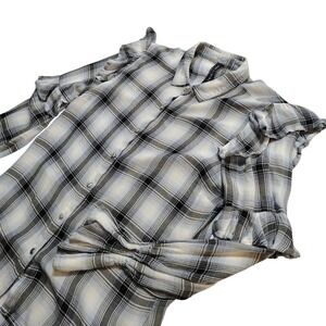 Banjara Ruffled Plaid Shirt Women's M L/S Button Up Boho Flowy Blouse